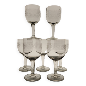 7 19th century guilloche wine/water glasses