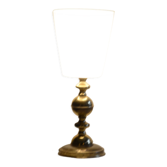 Midcentury table lamp, milk glass and brass, fully functional, czechia, 1960s