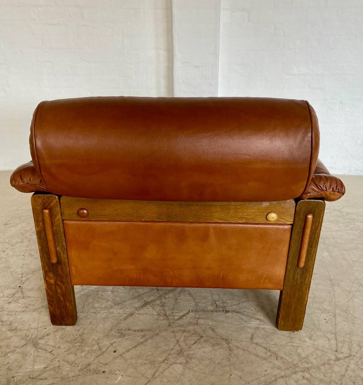 Mid-century vintage Scandinavian leather lounge chair in cognac brown leather