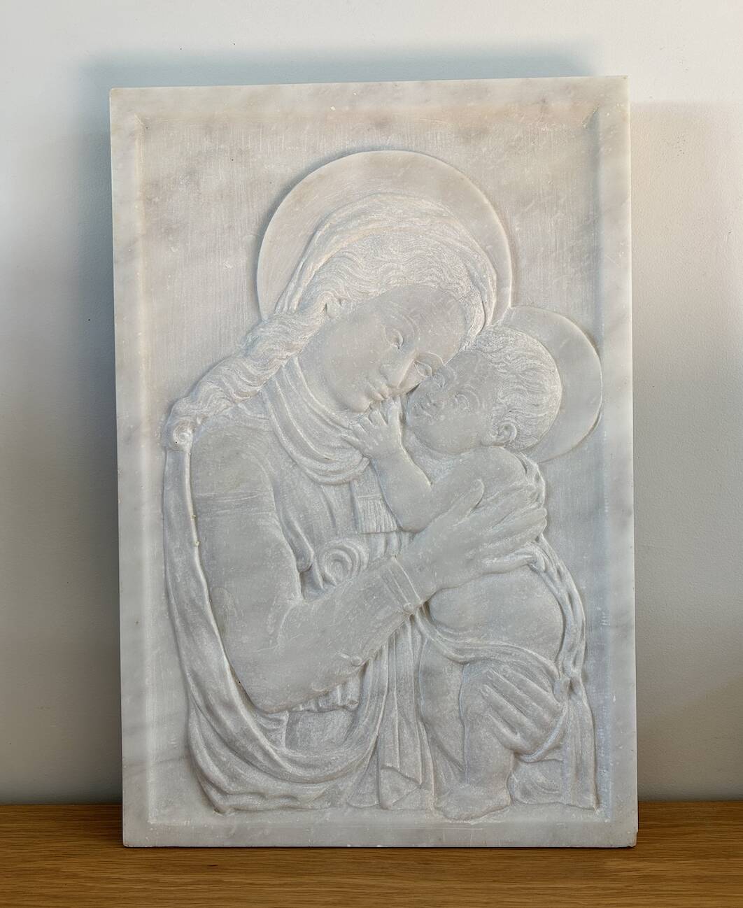 white marble plaque Virgin and Child