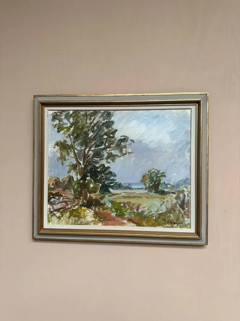 Original Swedish Oil on Canvas – “Landscape” by Sigurd Hagegård – Signed – Vintage & Framed – 62 × 53 cm (24.4" × 20.9")