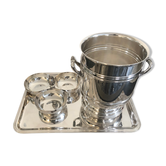 Silver tray, aperitif cup, champagne bucket