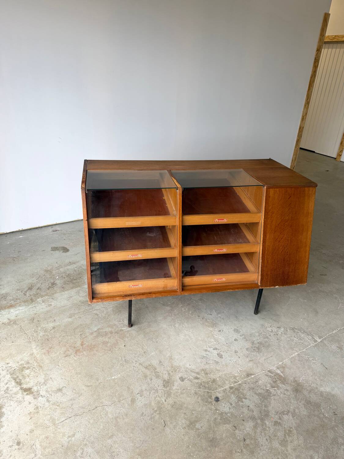 Antique teak craft shop furniture / counter / haberdashery display cabinet.