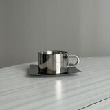 set de 4 tasses à café inox empilables avec soucoupes