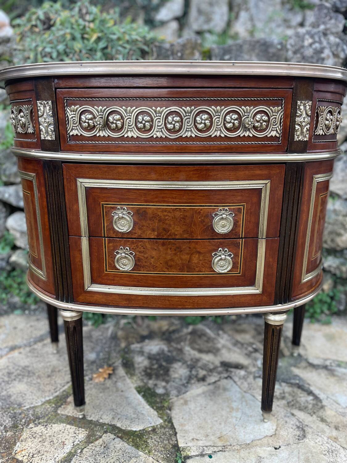 Louis XVI style mahogany and gilded bronze chest of drawers, 20th century