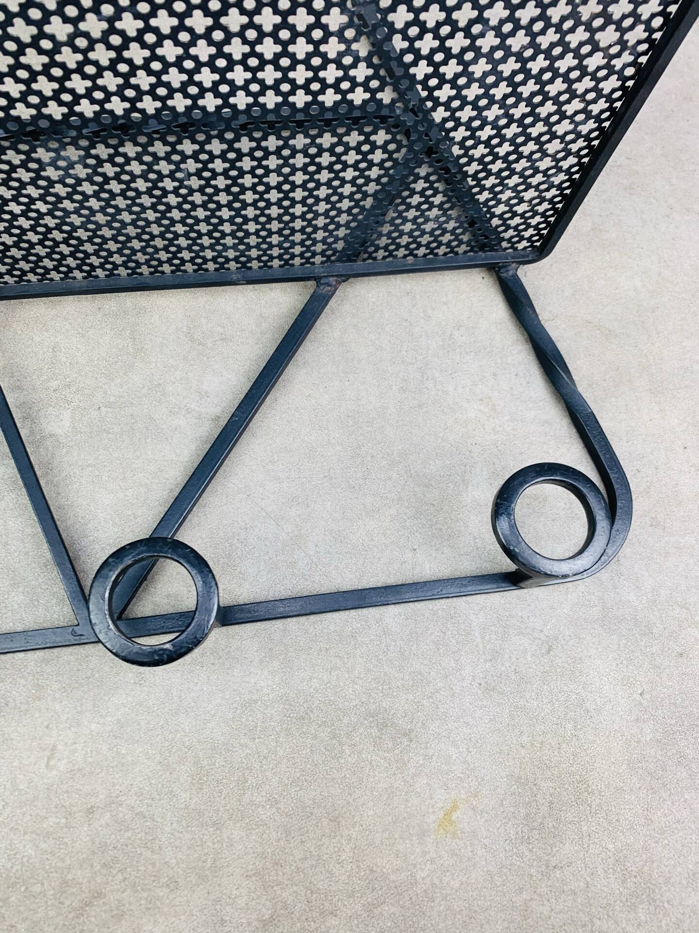 Wall-mounted coat rack/wardrobe from the 1950s, wrought iron and rigidule.