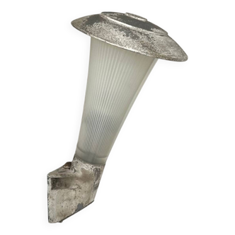 Vintage holophane wall lamp, metal and ribbed glass, France 1940