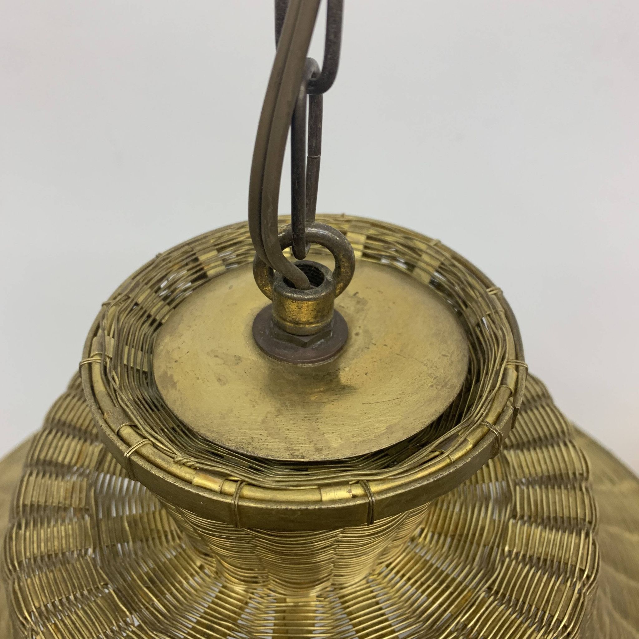 Woven brass wire hanging lamp , 1950s