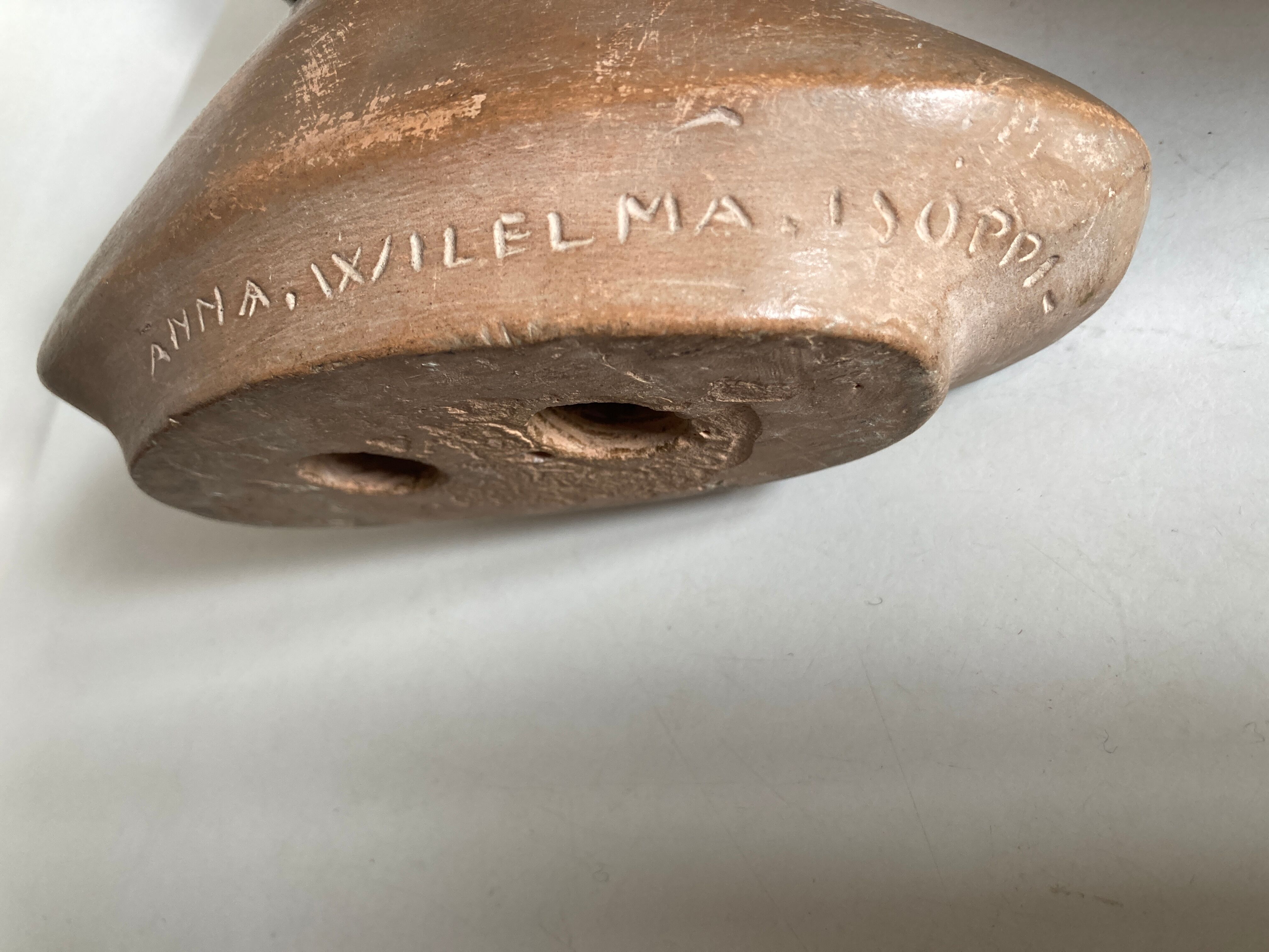 Child's head in terracotta 1920 wooden base