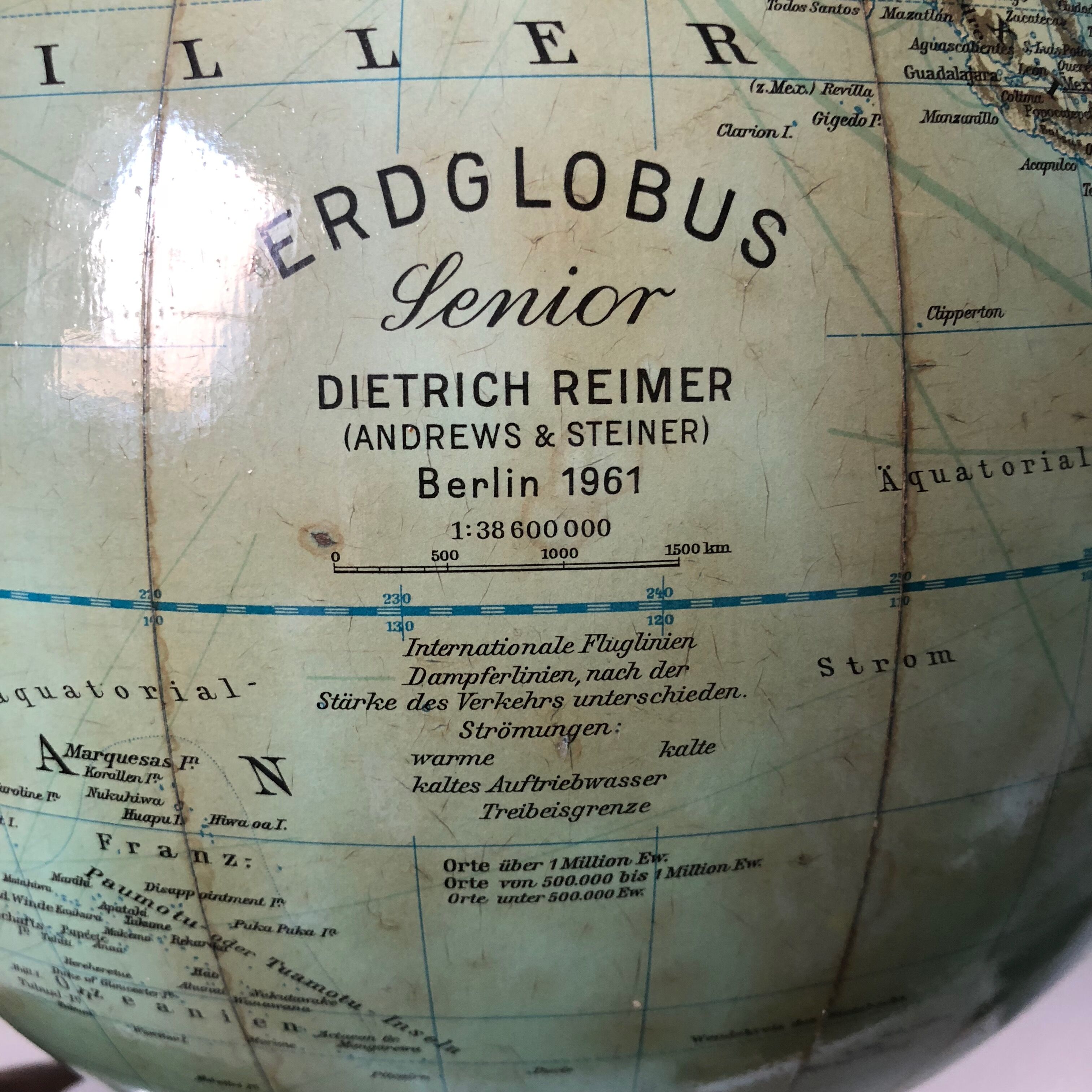 Globe glass 45 cm Dietrich Reimer vintage 1961