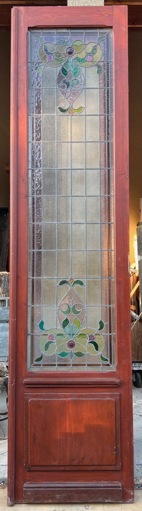 Portes de magasin fin XIXem, devanture de mercerie avec vitraux Art Nouveau