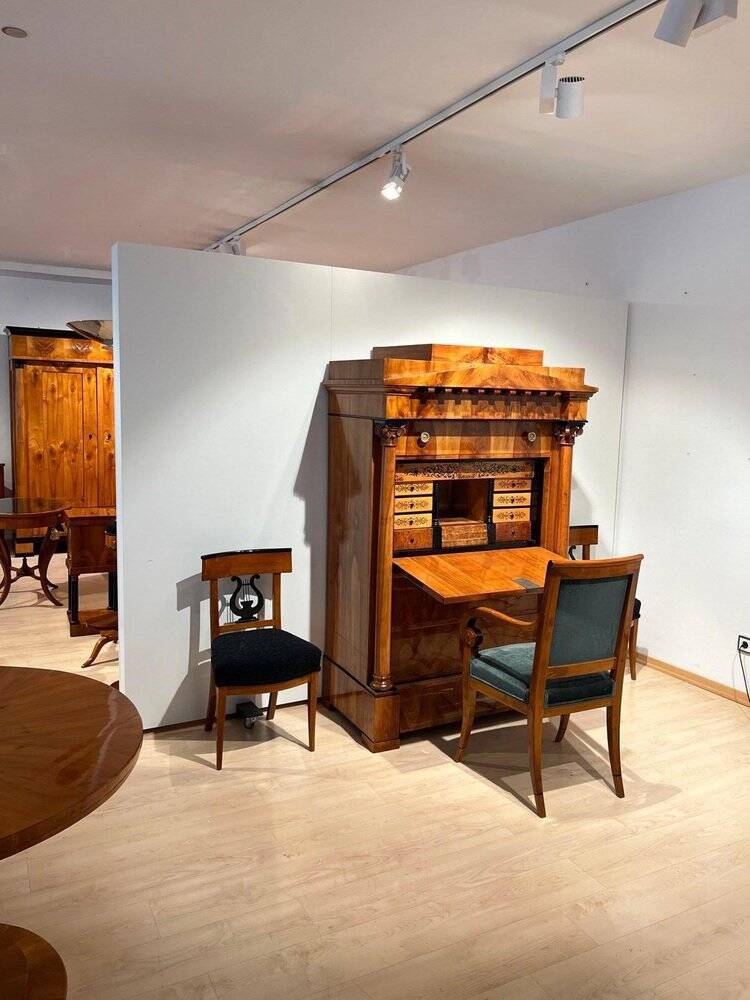 Biedermeier Secretaire in Cherrywood and Maple with Inlays and Brass, South Germany, 1830s