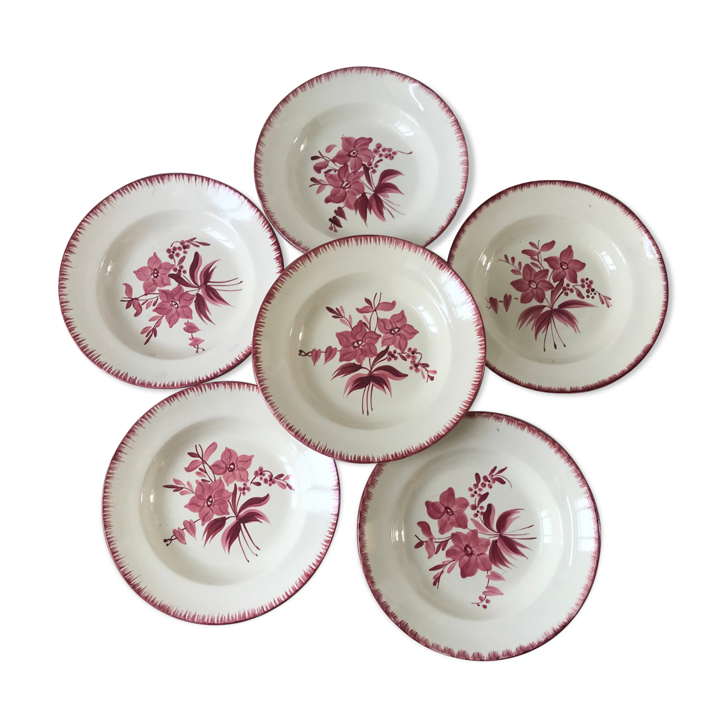 set of 6 hollow plates Longchamp pinks 30-40s