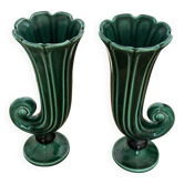 Pair of Art Deco vases circa 1920 - green glazed ceramic