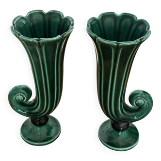 Paire de vases art-déco vers 1920 - céramique émaillée verte