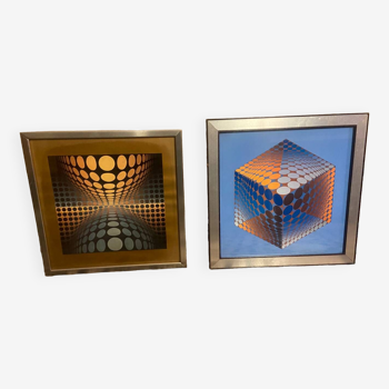 Pair of framed posters by V. Vasarely