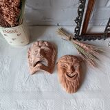 2 vintage terracotta masks made in Greece