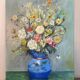Bouquet in a blue vase, oil on canvas signed