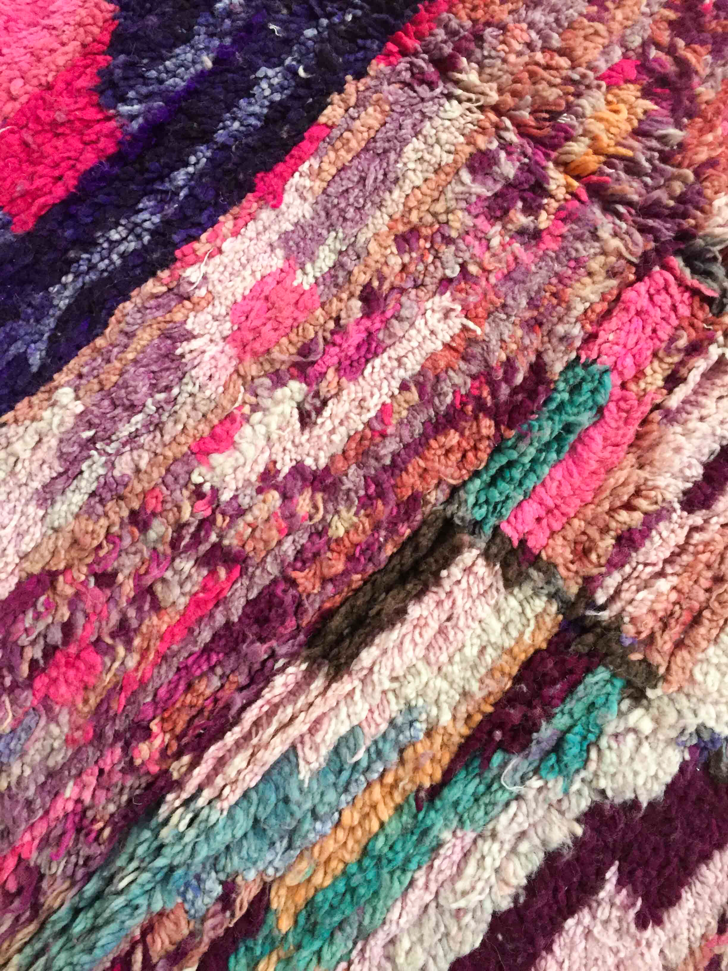 Berber rug Boujaad pink with colorful patterns 241x145cm