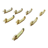 Set of 8 antique privilege knife holders gold metal duck vintage