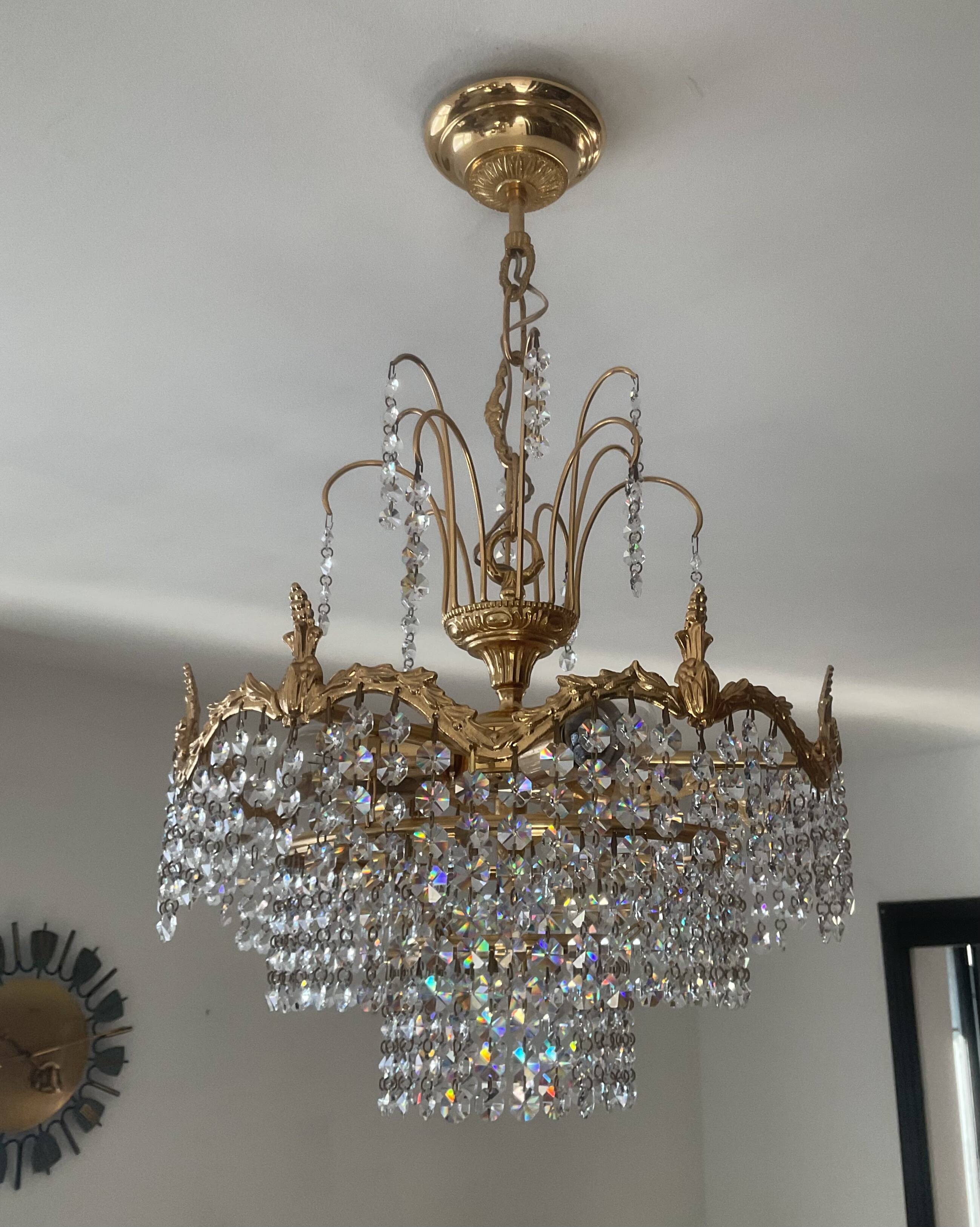 Cascade chandelier with bronze and crystal pendants