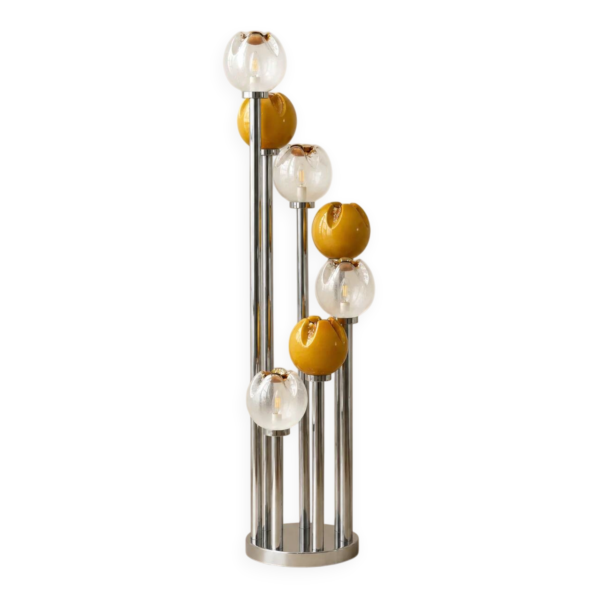 Seven-globe floor lamp in Murano glass, Gaetano Sciolari, 1970s.