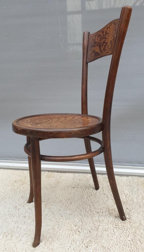 Bistro chair pyroengraved motif 1900 Art Nouveau
