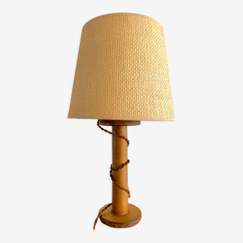 Wood lamp, straw lampshade, 2m cable, vintage switch