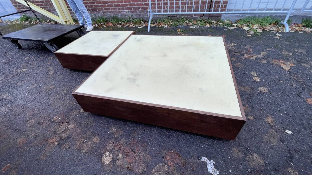 Set of 2 coffee tables, modernist design by jef verbrack, circa 1970.