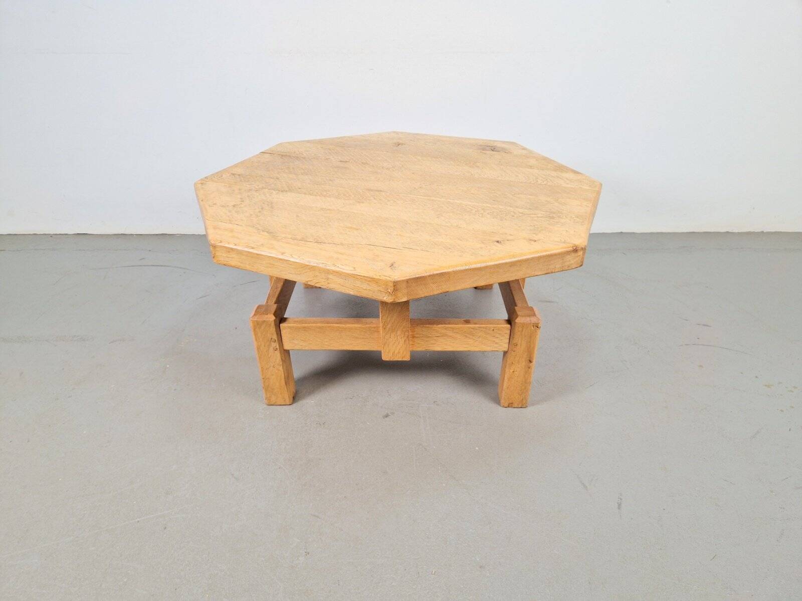 Rustic Brutalist Octagonal Oak Coffee Table by Pierre Chapo, 1960s