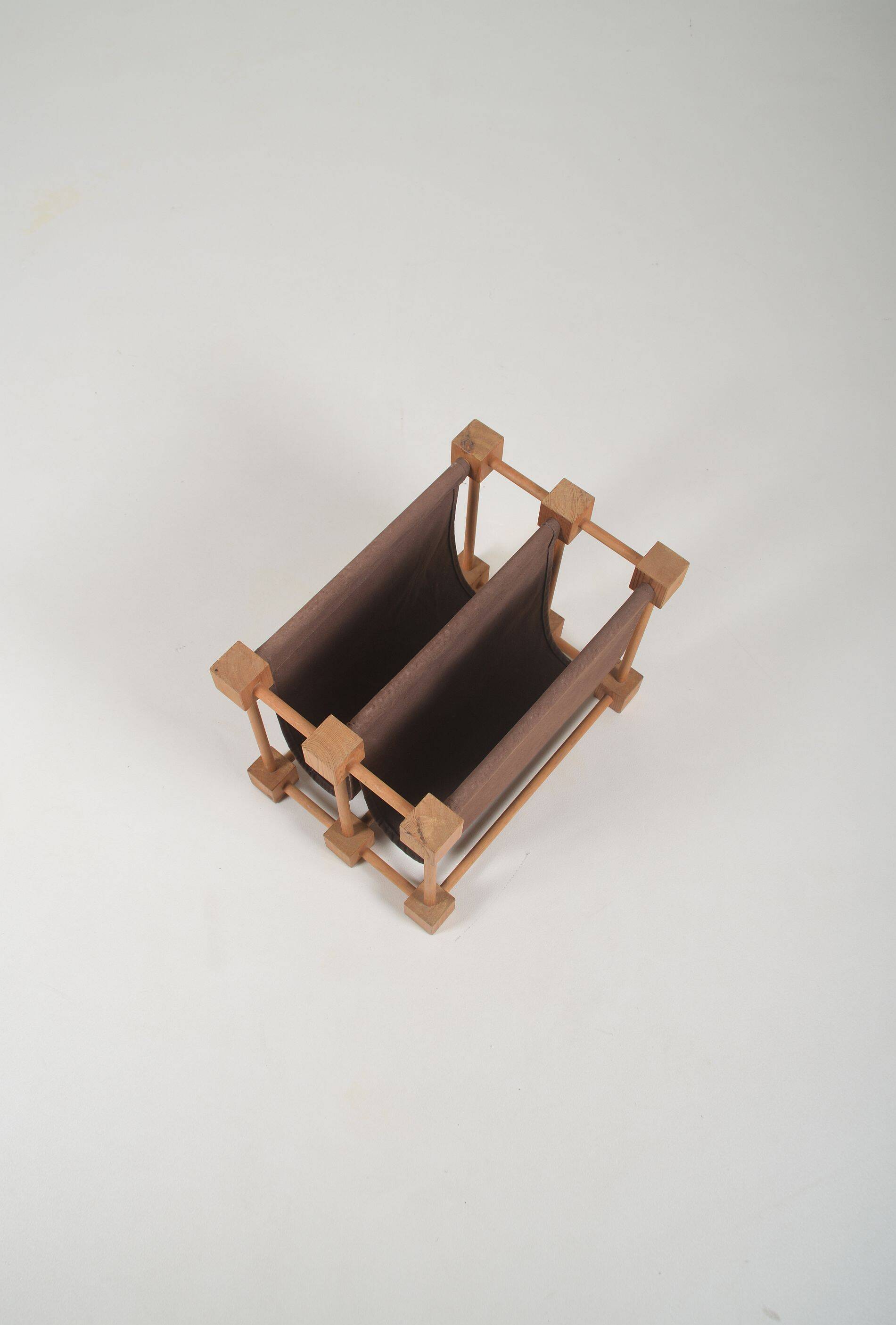 Double magazine holder in wood with linen, 1960s