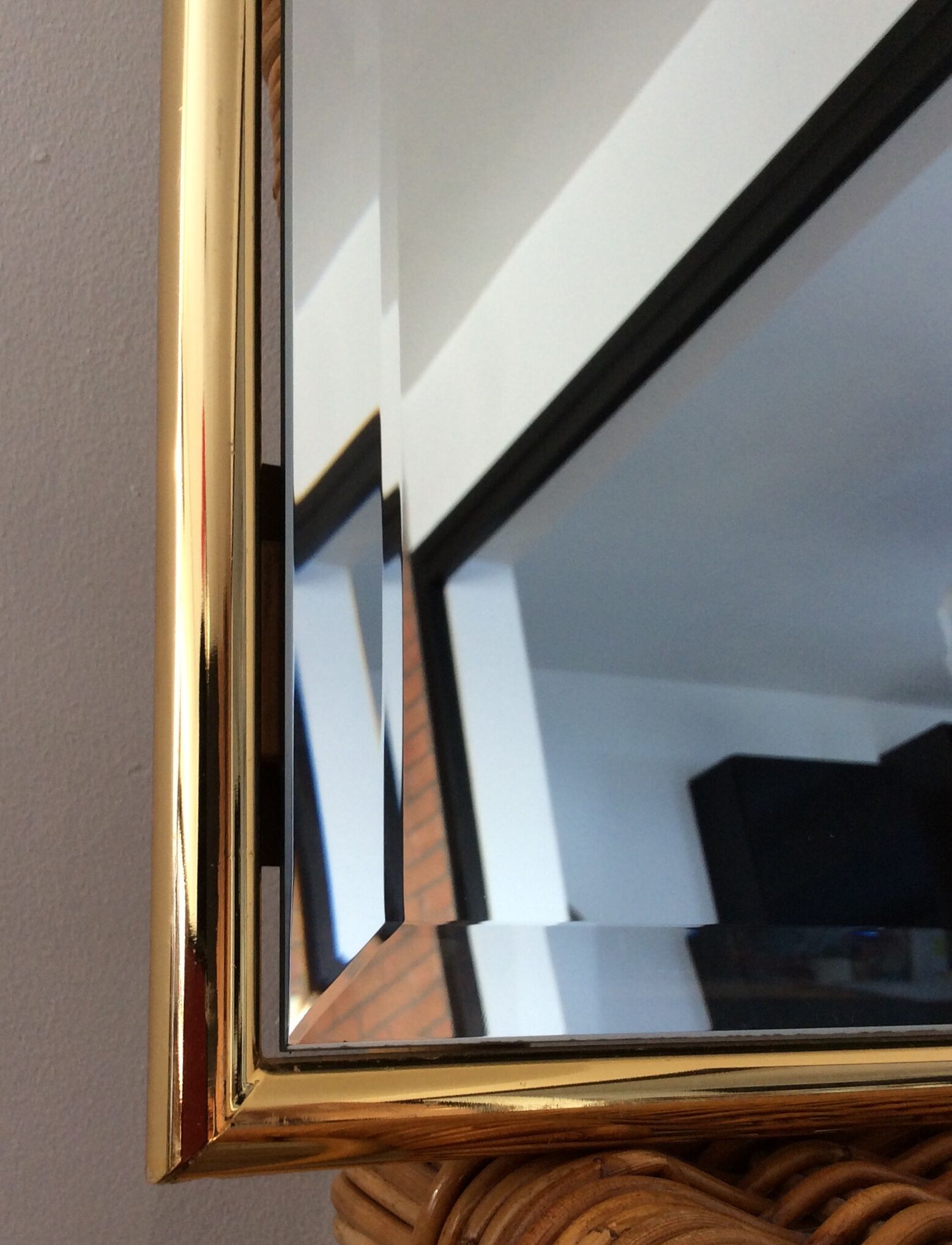 Rengency-style gold brass mirror from the 70s and 80s 45x58cm