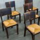 Suite of 6 chairs brutalist style straw and solid oak