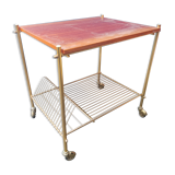 Serving table with wheels vinyl record holder steel file gilded wood vintage
