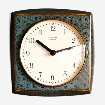 Vintage ceramic clock square silent wall clock "Copper Blue Star"