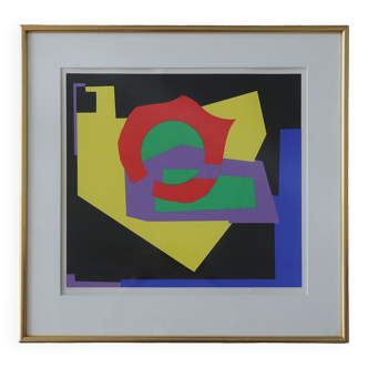 Aage Schmidt, Komposition, Lithographie couleur, 1987, encadré