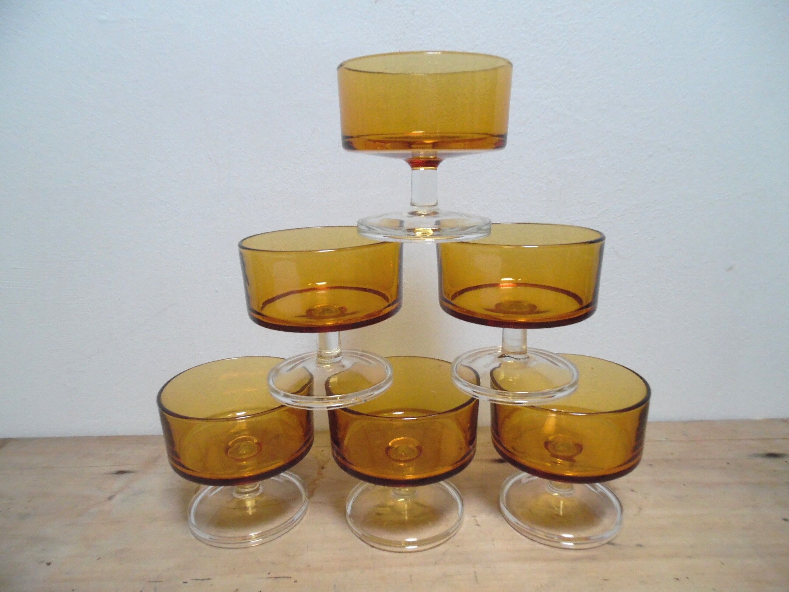 Six amber stemware