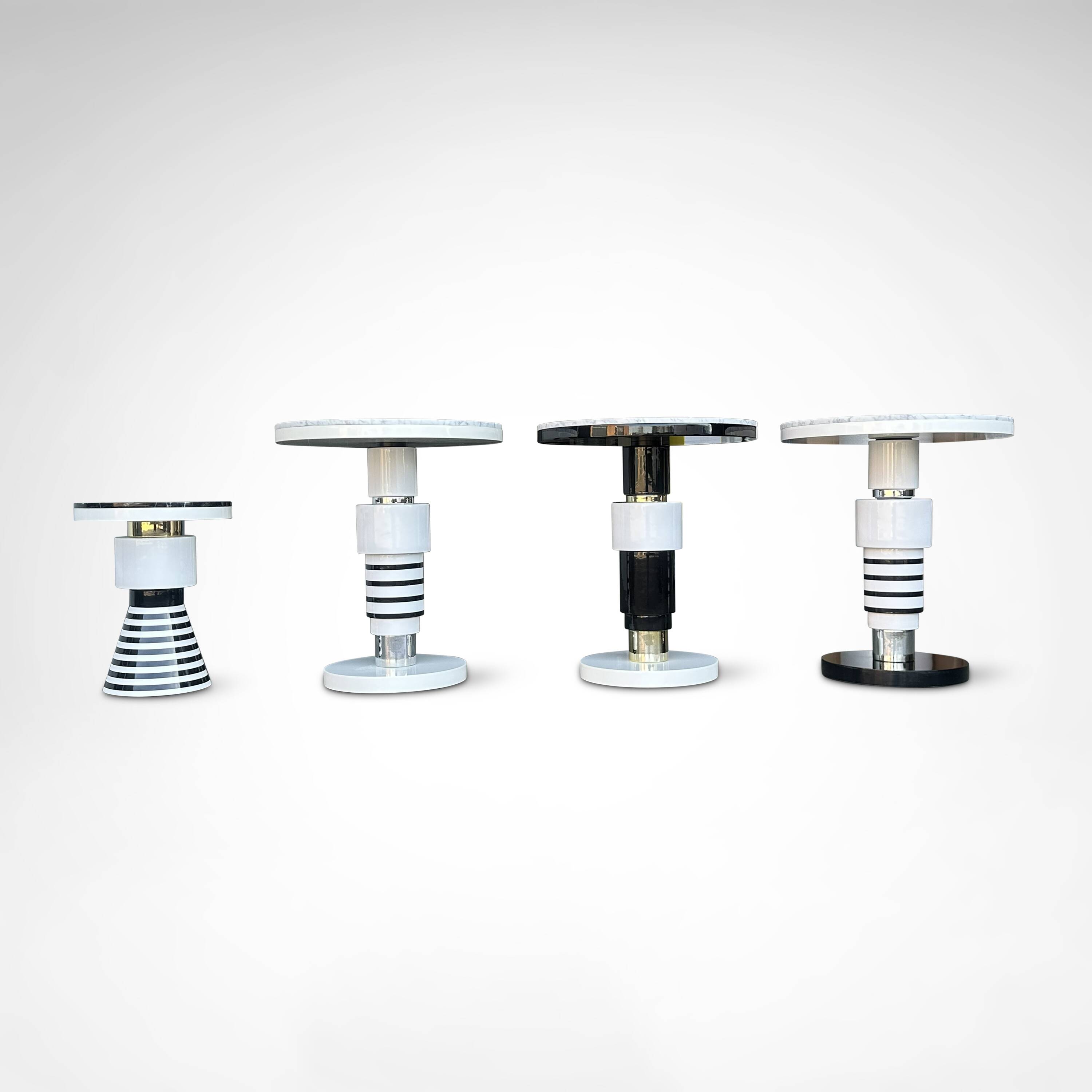 Hand crafted side tables of ceramic and marble in memphis style by casalto