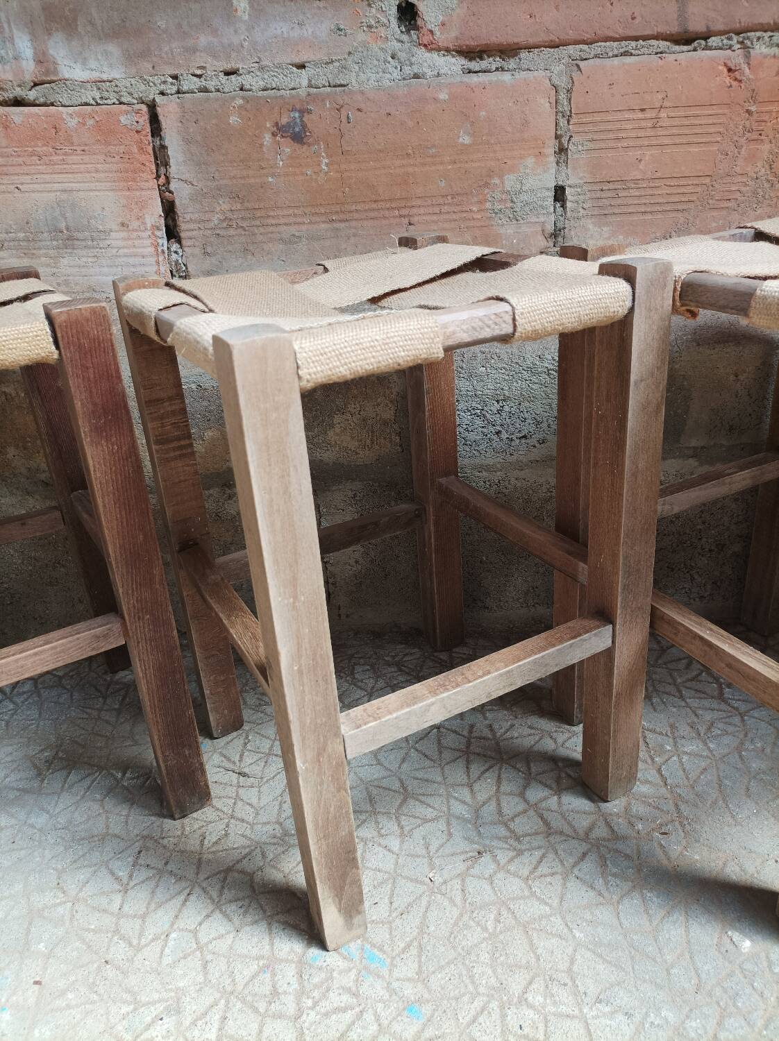 Set of 4 authentic wooden stools