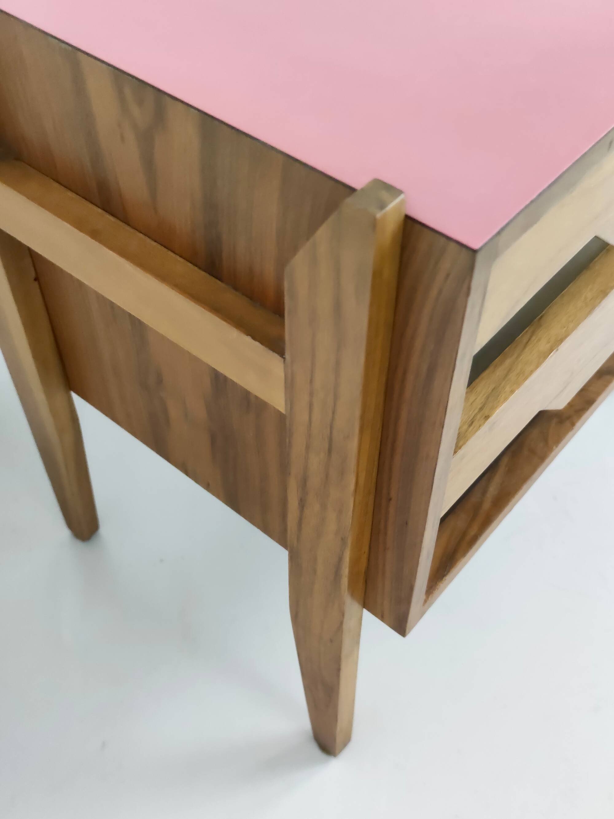 Walnut Nightstand attr. to Ico Parisi with a Pink Top and Black Drawers