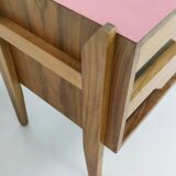 Walnut Nightstand attr. to Ico Parisi with a Pink Top and Black Drawers