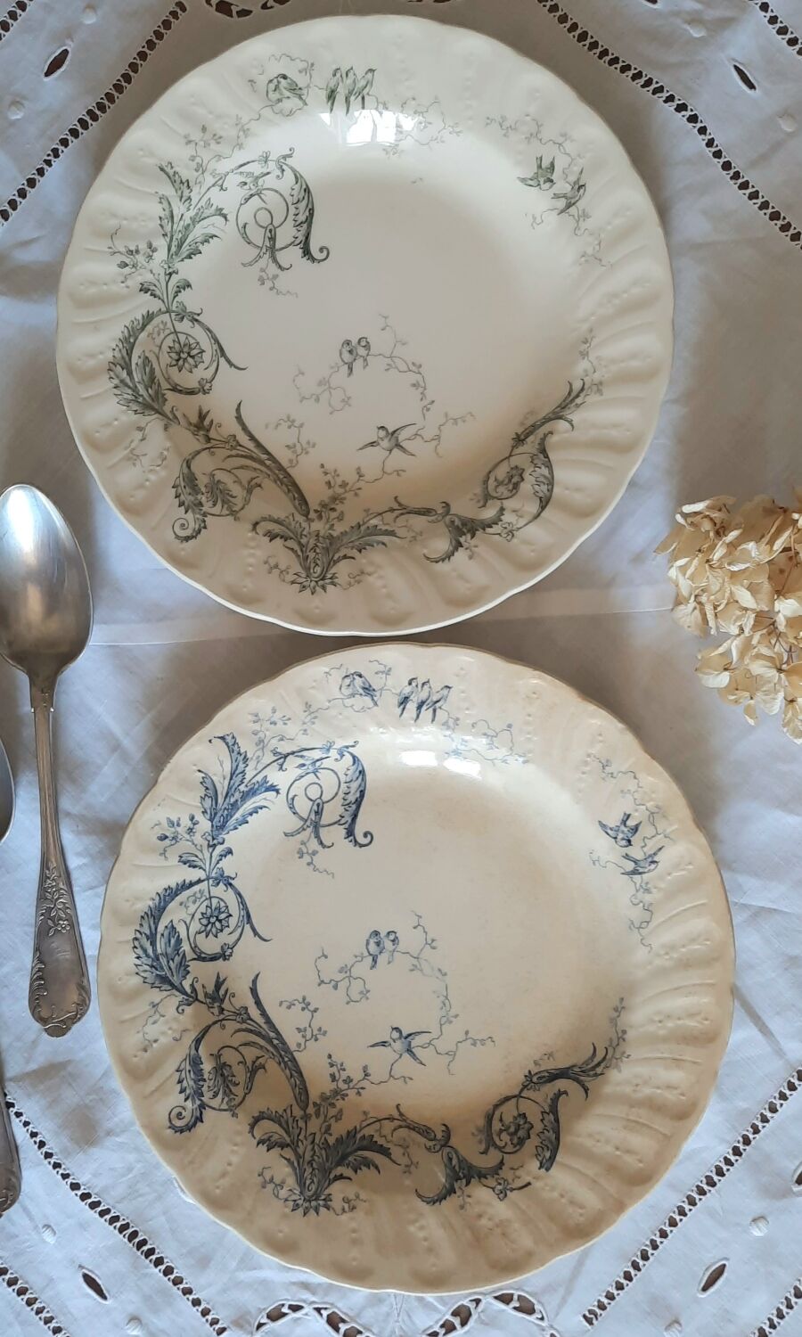 Old mismatched hollow plates in iron earth earthenware