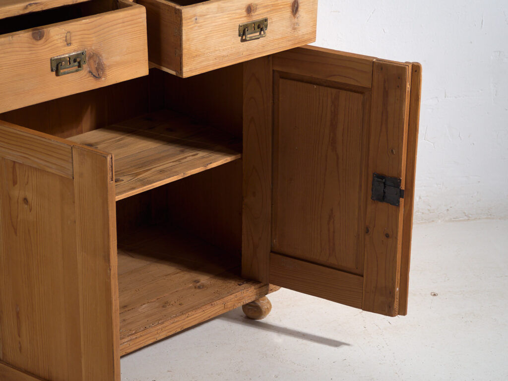 Antique pine dresser – European rustic furniture with shelves – circa 1940
