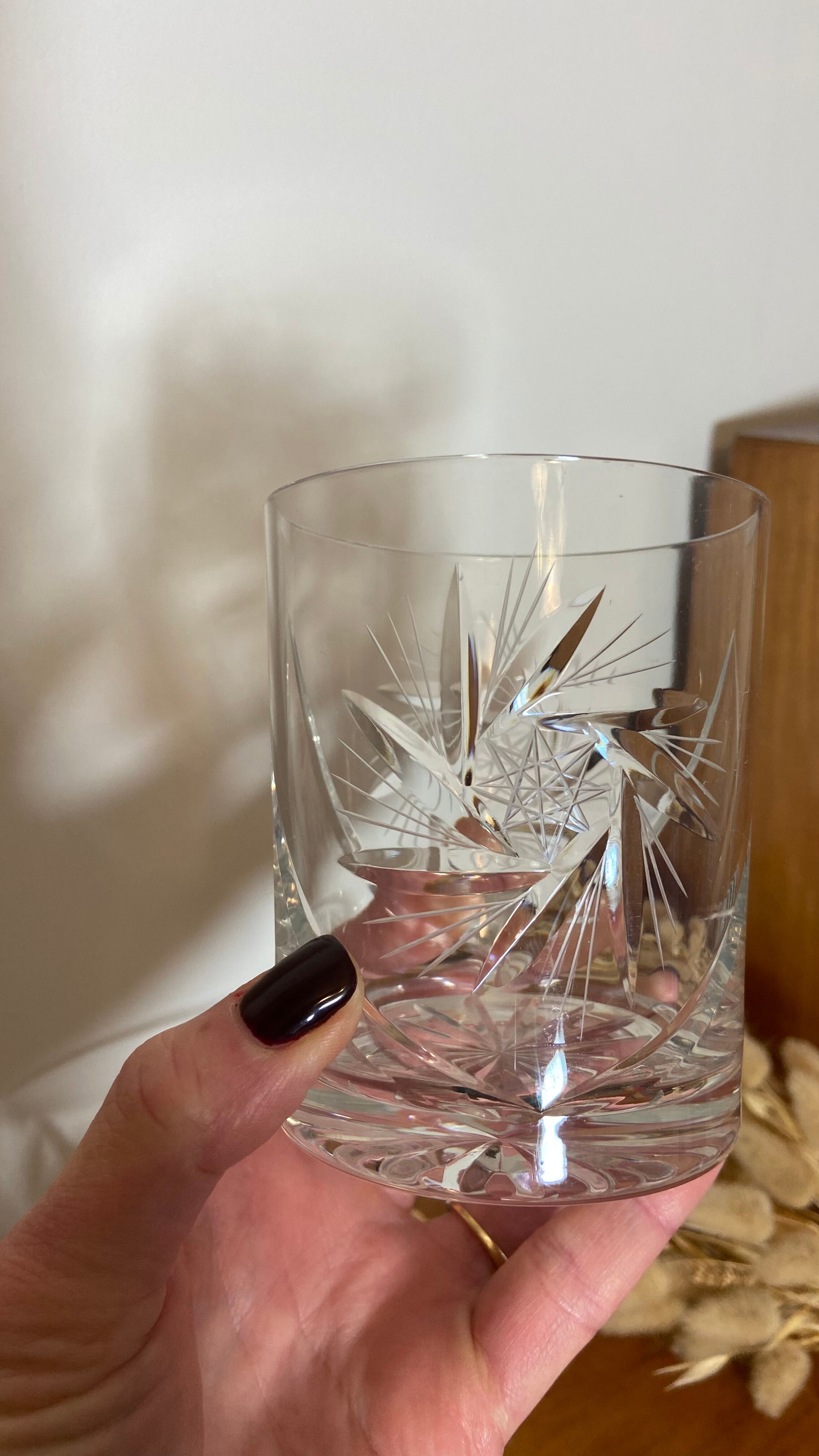 Duo of cut crystal whisky glasses