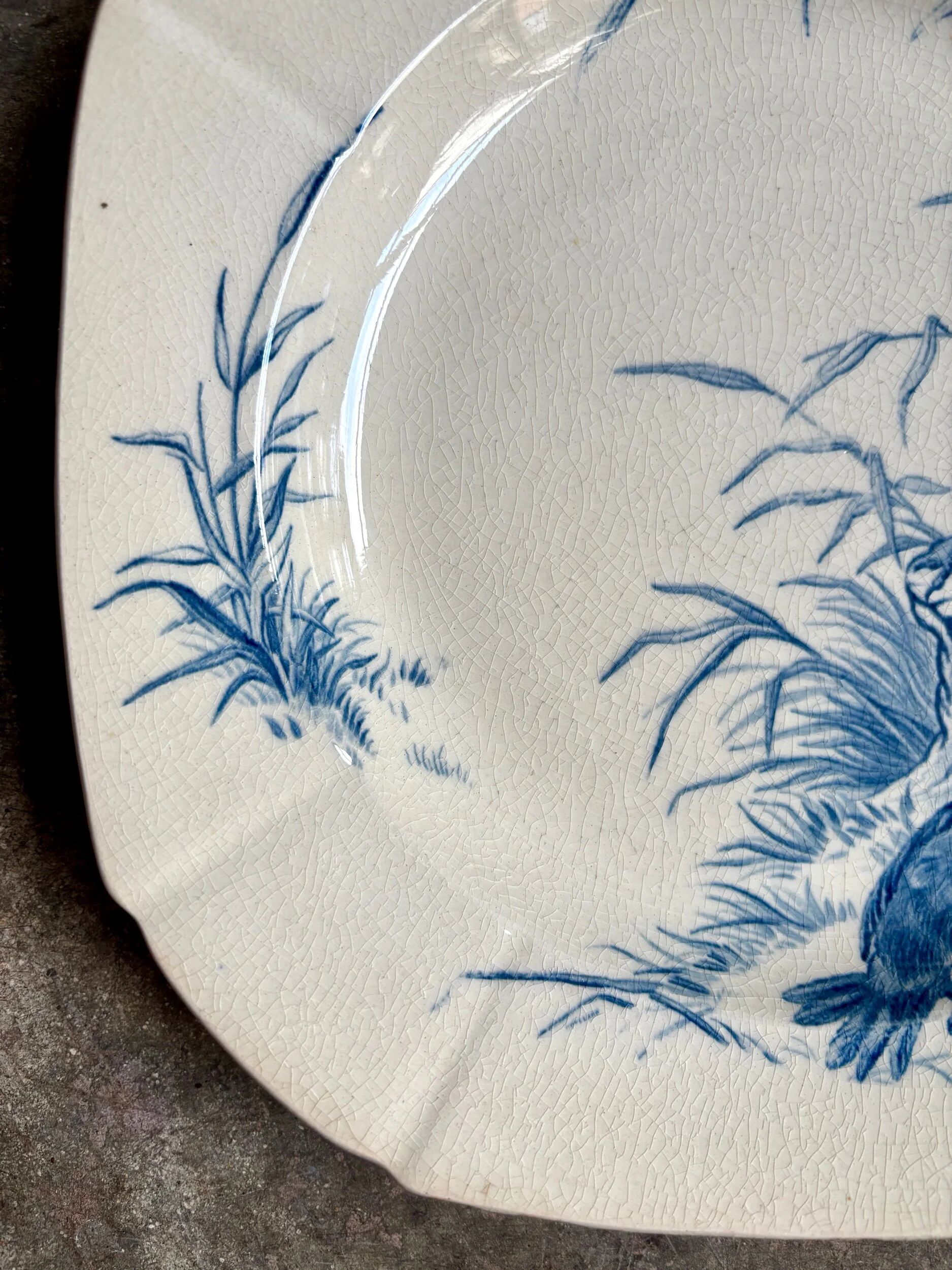 Assiette creuse Gien en terre de fer bleue, service "Oiseaux" vers 1870 n°5