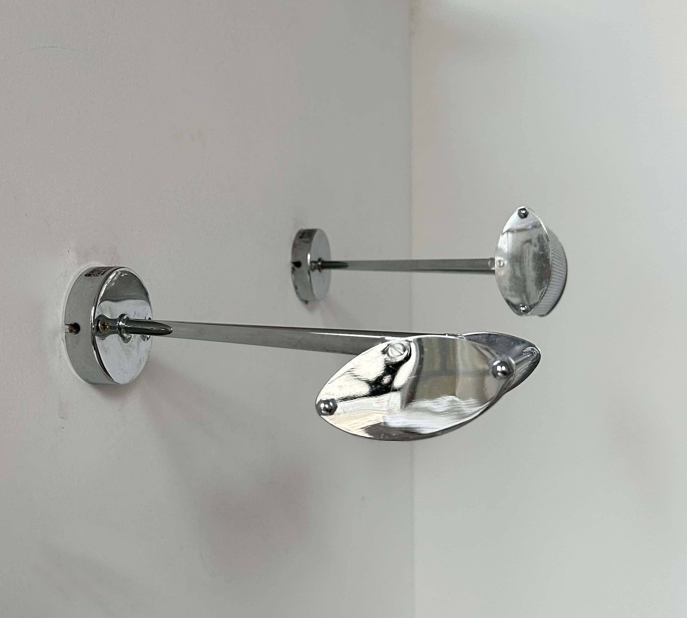 Pair of vintage adjustable wall lights, chromed metal, France 1970