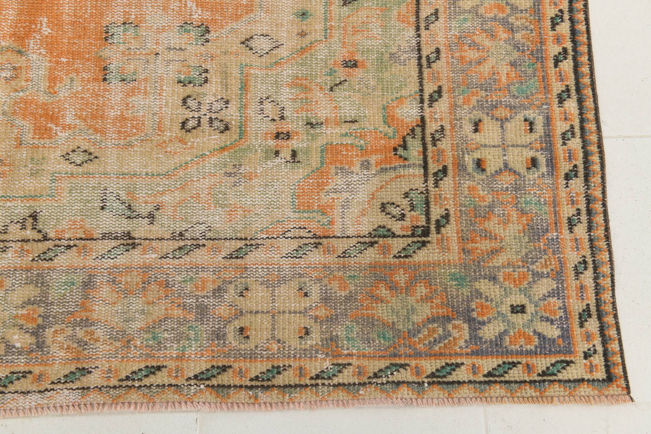 6x10 Peach Orange Large Vintage Rug, 184x290 Cm