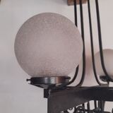 Chandelier 1930 art deco wrought iron and balls glass granite
