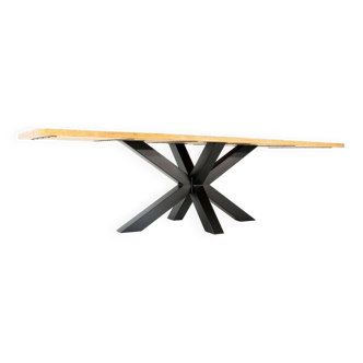 Solid oak table and central black metal legs - 280 x 100 cm