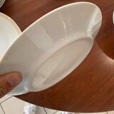 Lot of six flat plates, crockery, old white, gilded